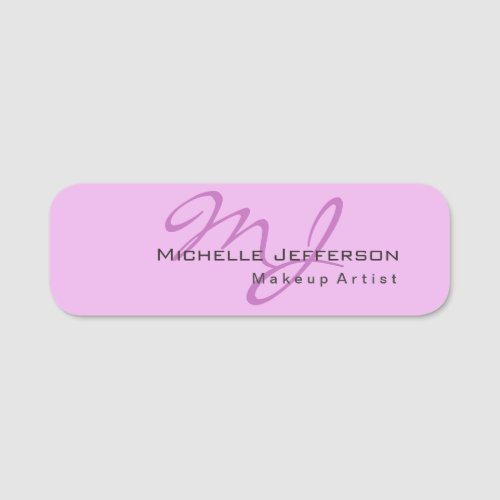 Trendy Makeup Artist Lilac  Orchid Color Monogram Name Tag