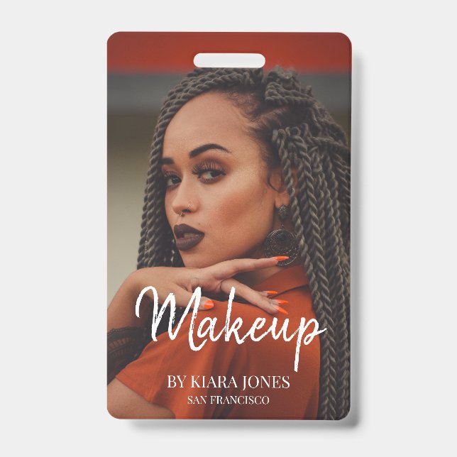 Trendy Makeup Artist Photo White Script Badge (Front)