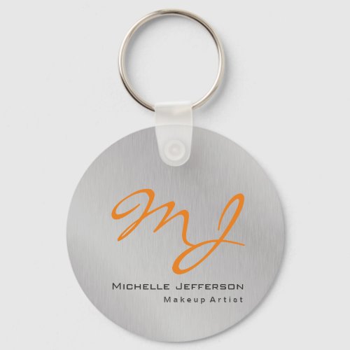 Trendy Makeup Artist Silver Grey Orange Monogram Keychain