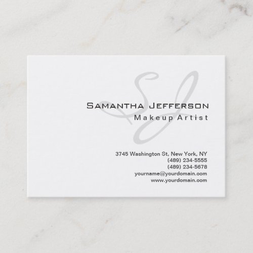 Trendy Makeup Artist White Gray Monogram Business Card