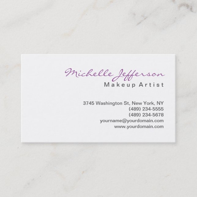 Trendy Makeup Artist White Stylish Business Card (Front)