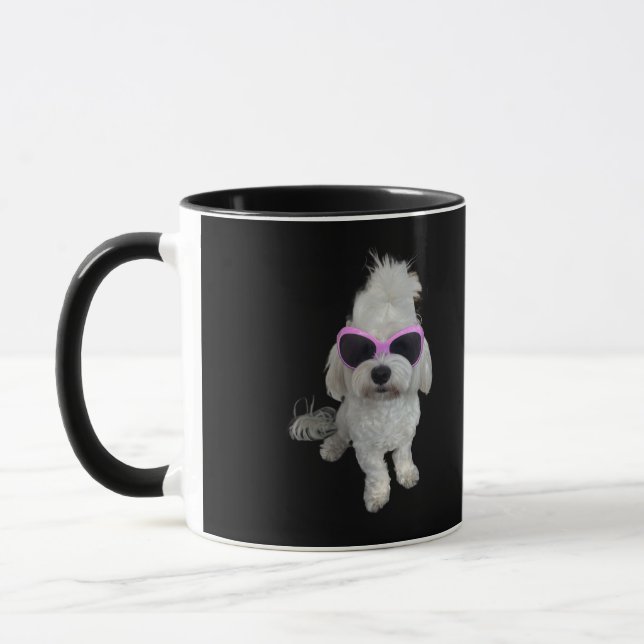 Trendy Maltese Dog with Pink Glasses - Cute Pet Mug (Left)
