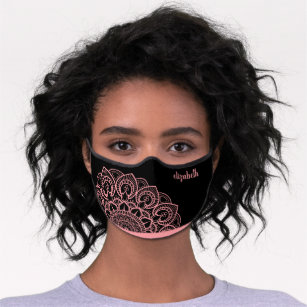 Trendy Mandala with Script Name - Black and Coral Premium Face Mask