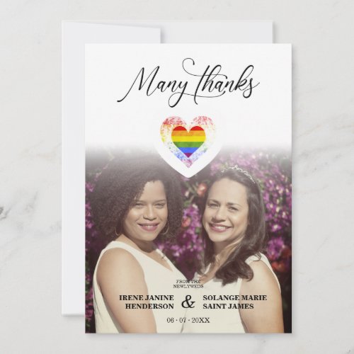 Trendy Many Thanks LGBT Rainbow Pride Heart Photo Thank You Card