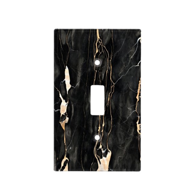 Trendy Marble Abstract Pattern Black Gold Gray Light Switch Cover (Front)