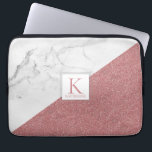 Trendy Marble Blush Pink Glitter Girly Monogram Laptop Sleeve<br><div class="desc">Trendy Marble Blush Pink Glitter Girly Monogram Laptop Case Stylish and personalized! Keep your laptop safe in this stylish case with a trendy geometric pattern of marble and blush pink glitter, with a color block in the middle with space for your name and monogram! Easy to customize text, fonts, and...</div>