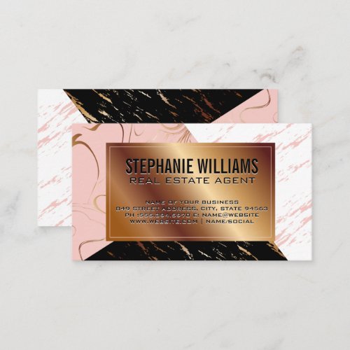 Trendy Marble Color Block  Gold Metallic Business Card