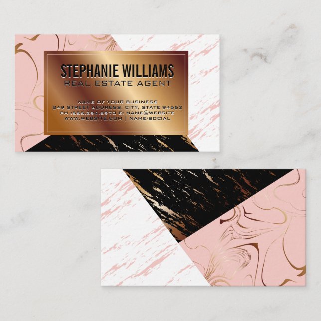 Trendy Marble Color Block | Gold Metallic Business Card (Front/Back)