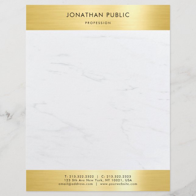 Trendy Marble Gold Elegant Modern Professional Letterhead (Front)