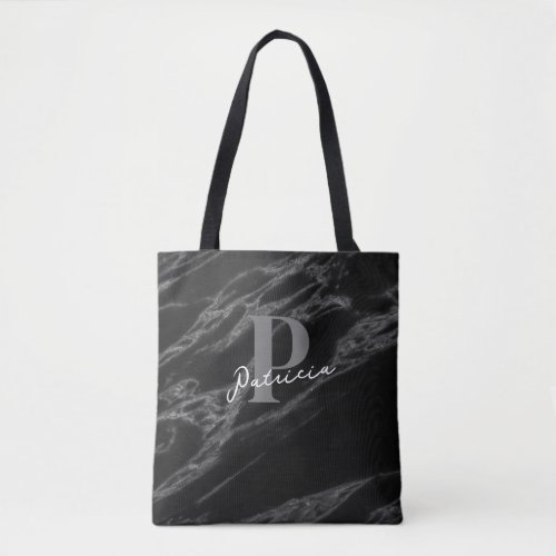 Trendy Marble Look Black with Grey Tote Bag