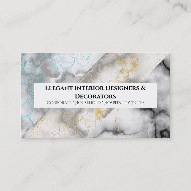 Trendy marble look gold white blue granite resin business card (Front)