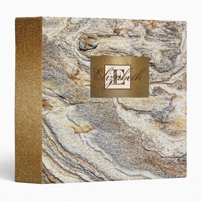 Trendy  Marble, Monogram, Personalized 3 Ring Binder (Front/Spine)
