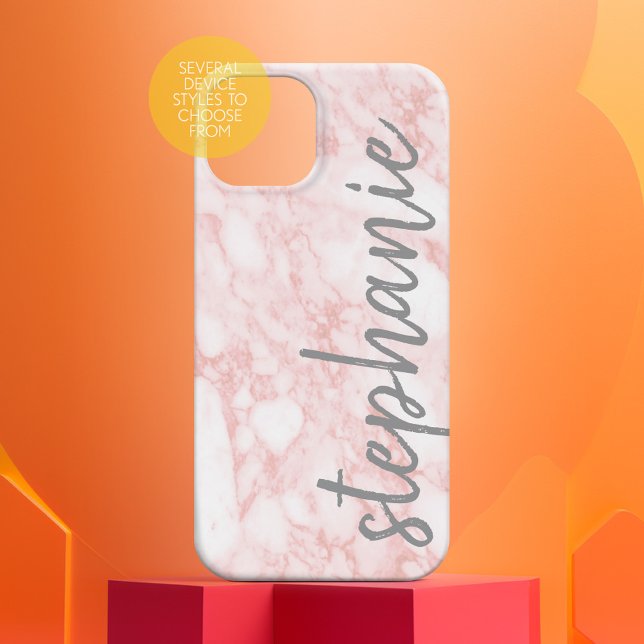 Trendy Marble Pattern with name rose gold gray Case-Mate iPhone Case (Personalized Phone Case - Many Device Styles to Choose From)