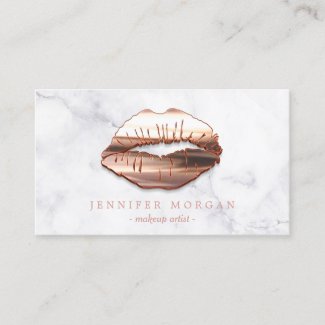 Trendy Marble Rose Gold 3D Lips Makeup Artist Business Card