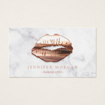 Trendy Marble Rose Gold 3D Lips Makeup Artist Business Card