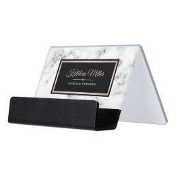 Trendy Marble Rose Gold Modern Desk Business Card Holder