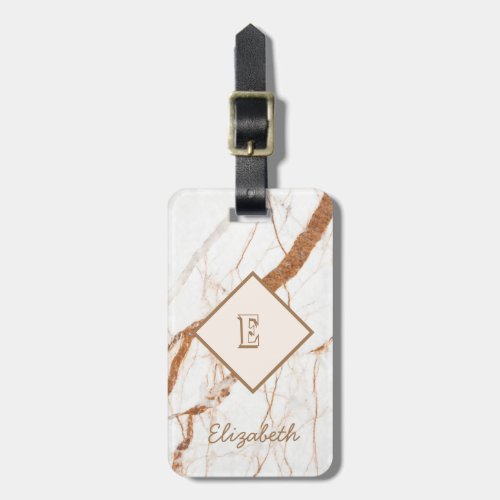 Trendy Marble Stone Texture Monogram_Personalized Luggage Tag