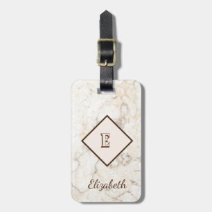 Trendy Marble Texture, Monogram-Personalized Luggage Tag
