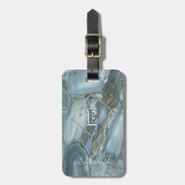 Trendy  Marble Texture, Monogram-Personalized Luggage Tag (Front Vertical)