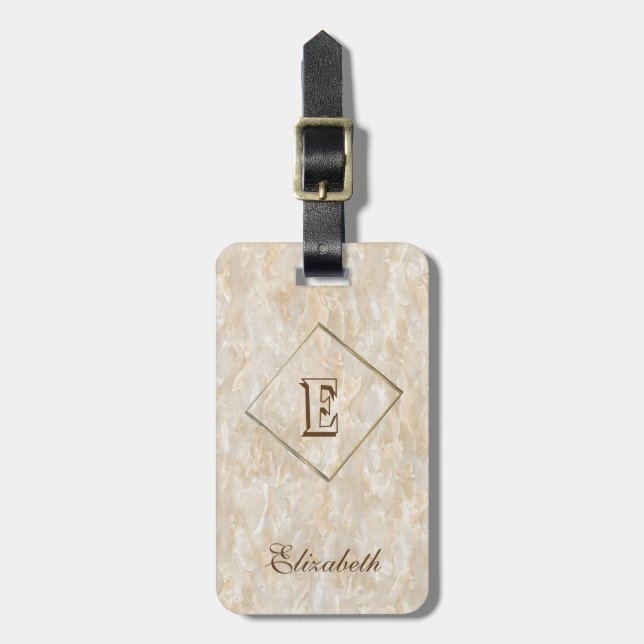 Trendy  Marble Texture, Monogram-Personalized Luggage Tag (Front Vertical)