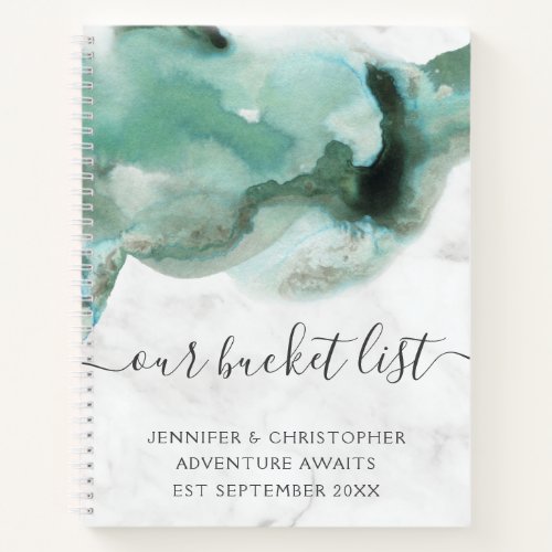 Trendy Marble Watercolor Our Bucket List Couples Notebook