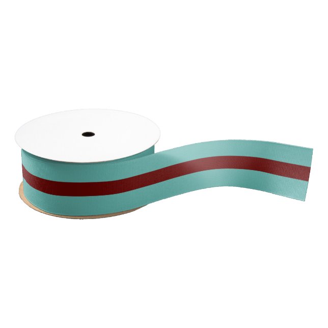 Trendy Maroon And Teal Striped  Grosgrain Ribbon (Spool)