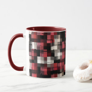 Trendy Maroon Black White Abstract Plaid Mug