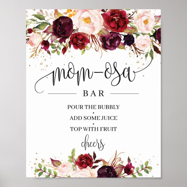 Trendy marsala burgundy boho mom-osa bar sign (Front)