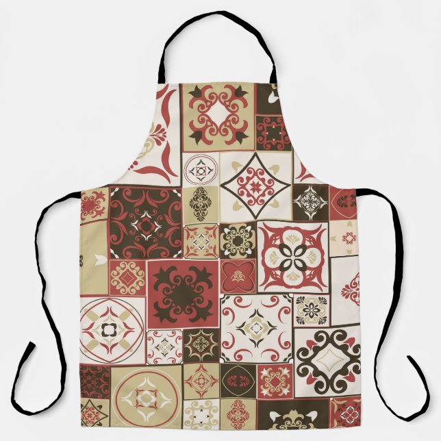 Trendy Marsala Moroccan Tile Pattern Apron (Front)