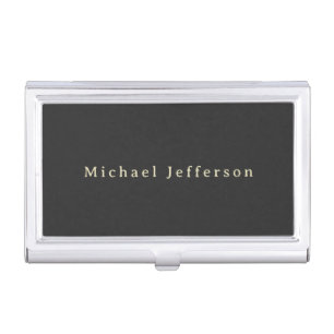 Trendy Matte Black Minimalist Own Name Business Card Case