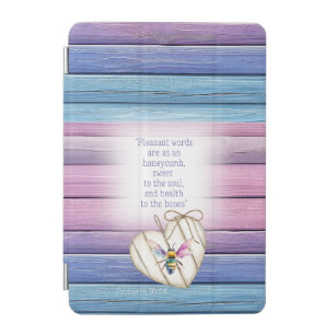 Trendy Mauve Blue Wood Heart Bee Bible iPad Mini Cover
