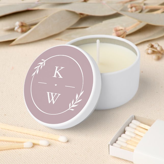 Trendy Mauve Classic Wedding Monogram Mini Candle Favors (Insitu)