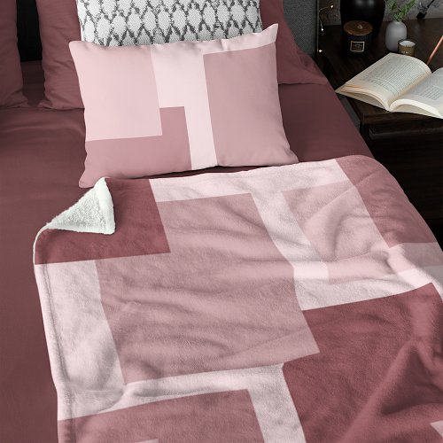 Trendy Mauve Taupe Dusty Rose Colorblock Pattern Fleece Blanket