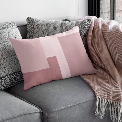Trendy Mauve Taupe Dusty Rose Colorblock Pattern Lumbar Pillow