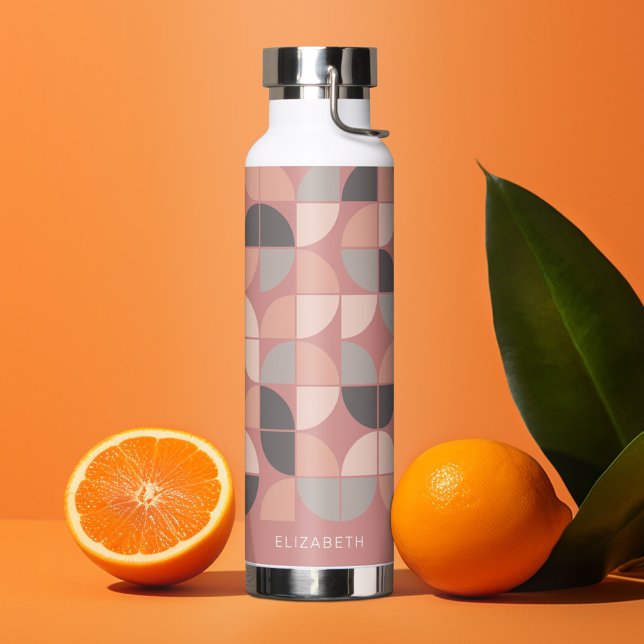 Trendy MCM Half Moon Pattern with blush name block Water Bottle (Personalized water bottle with custom text - half moon pattern)