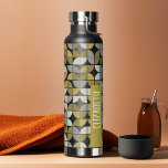 Trendy MCM Half Moon Pattern with gold name block Water Bottle<br><div class="desc">A bold, graphic design with colorful shades of blacks and gold with a fun color block to add your name or any text. The mid century pattern is a trendy pattern with a punches of color. You can add a name, monogram or other custom text. If you need to move...</div>