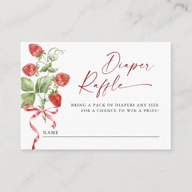 Trendy Meadow Strawberry Baby Shower Diaper Raffle Enclosure Card (Front)