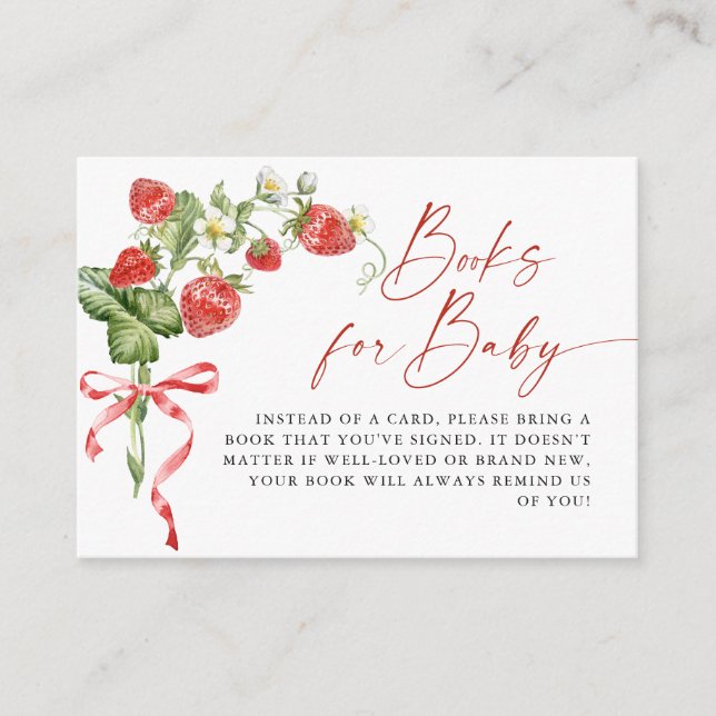 Trendy Meadow Strawberry Books for Baby Shower Enclosure Card (Front)