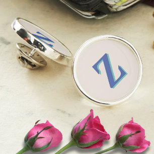 Trendy Medium Blue 3D Initial Letter   Linen Color Lapel Pin