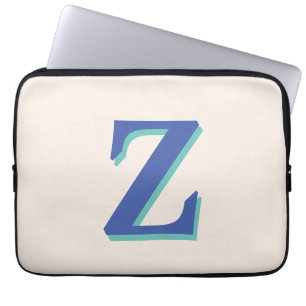 Trendy Medium Blue 3D Initial Letter   Linen Color Laptop Sleeve