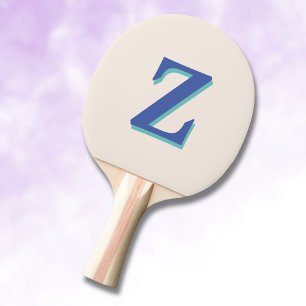 Trendy Medium Blue 3D Initial Letter   Linen Color Ping Pong Paddle