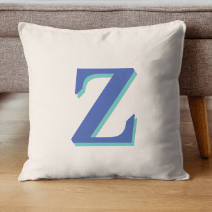 Trendy Medium Blue 3D Initial Letter   Linen Color Throw Pillow