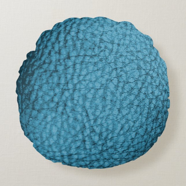  Trendy Medium Blue Faux Leather Design  Round Pillow (Front)