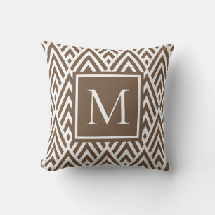 Trendy Medium Brown Monogram Arrow Diamond Pattern Throw Pillow