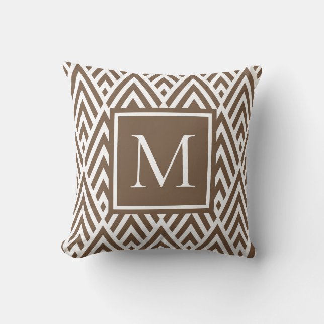 Trendy Medium Brown Monogram Arrow Diamond Pattern Throw Pillow (Front)