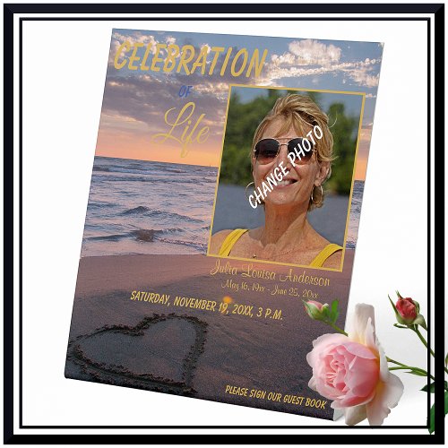 Trendy Memorial Funeral Beach Sunset Pedestal Sign