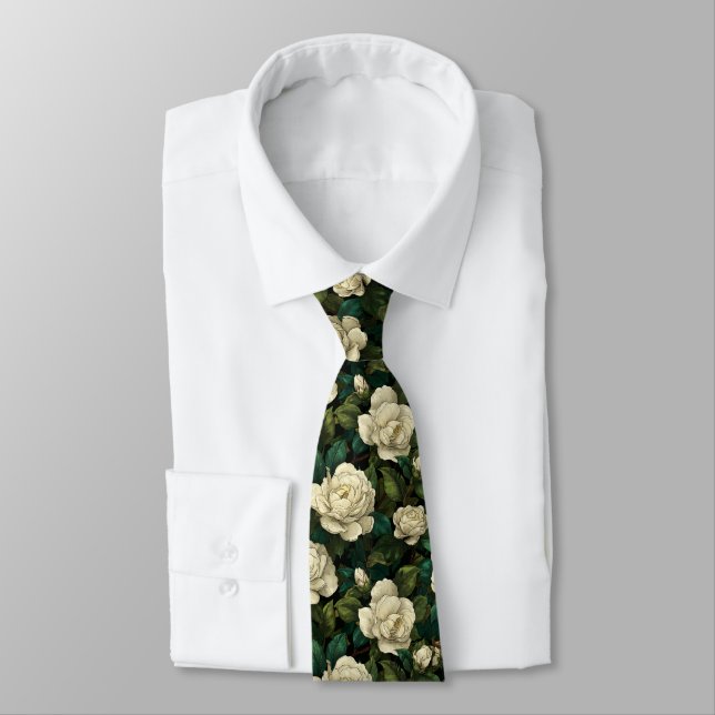 Trendy Mens Fashion Gardenias Flower Neck Tie (Tied)