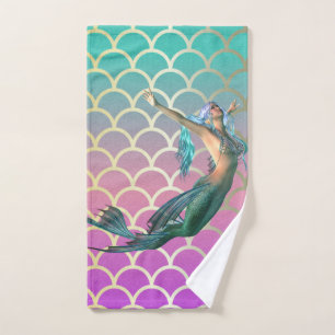 Trendy Mermaid On Mermaid Tail Scales Bath Towel Set