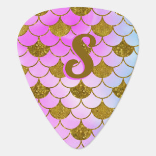 Trendy Mermaid Scales Gold Purple Monogram Custom Guitar Pick