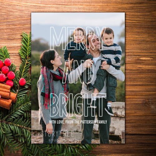 Trendy Merry and Bright Overlay Holiday Flat Card